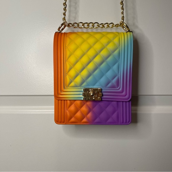 Alba Ombré Rainbow Jelly Quilted Chain Strap Bag NWT - Picture 5 of 6